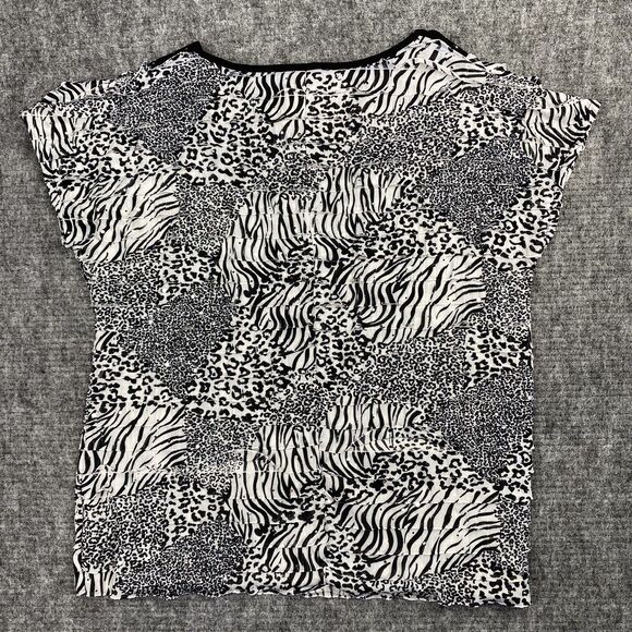 Notations Blouse Womens 1X Plus‎ Size Ruffled Sequin Top Zebre Cheetah Print - Picture 3 of 12